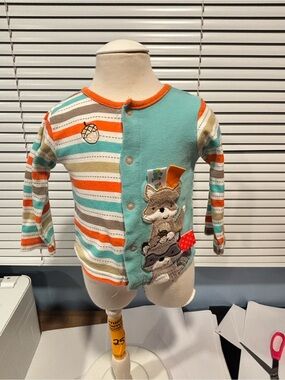 Taggies Aqua, Orange & White Striped Animal Appliqué Long Sleeve Top